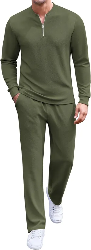 COOFANDY Men's 2 Piece Tracksuit Set Polo Athletic Sweatsuit Quarter Zip Jogging Long Sleeve Casual Sports Outfits