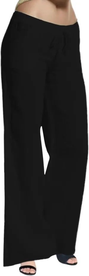 Cotton Linen Pants for Women Casual Drawstring Self-tie High Waist Fashion Loose Fit Beach Trousers with Side Pockets