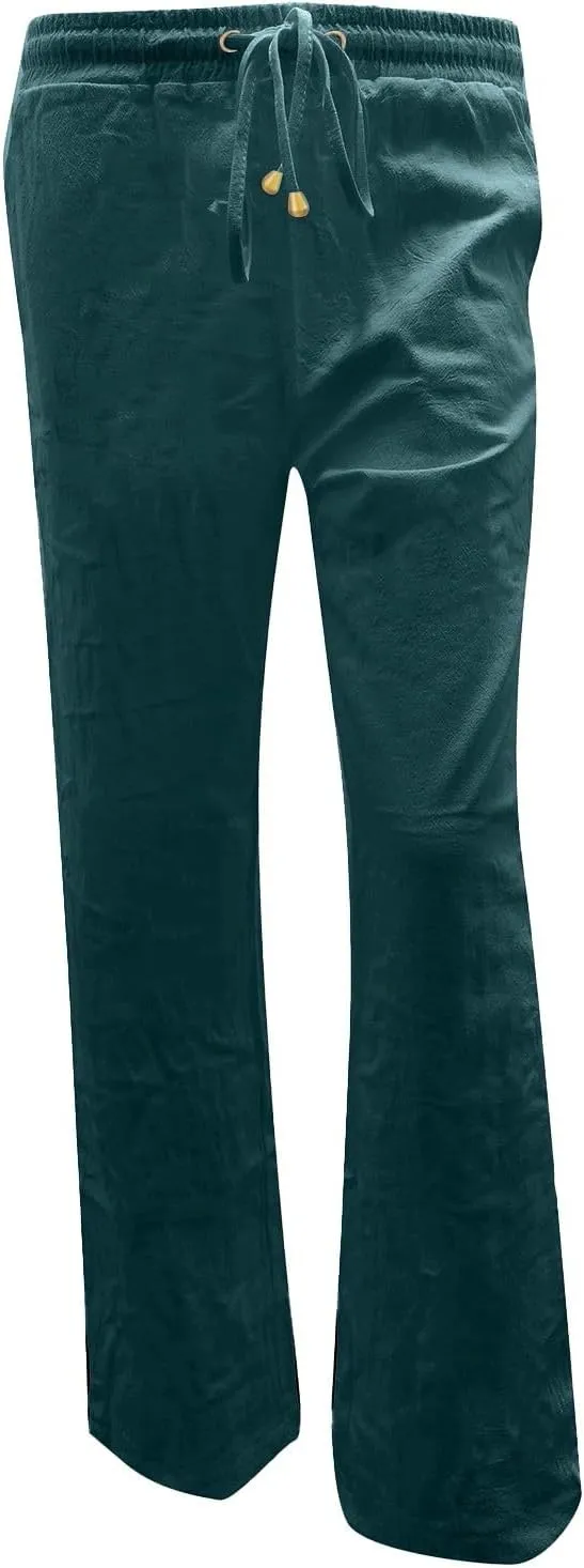 Cotton Pants for Women Casual Solid High Waist Pants Drawstring Loose Fit Fashion Summer Trousers with Side Pockets