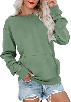 Crewneck Sweatshirts Women Fleece Oversized Hoodie Basic Trendy Hoodies Vintage Comfy Preppy Sweatshirt with Pockets