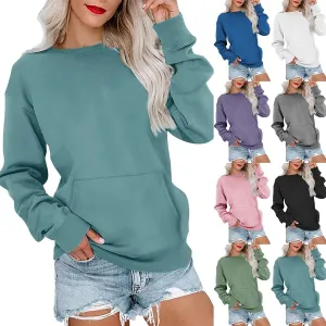 Crewneck Sweatshirts Women Fleece Oversized Hoodie Basic Trendy Hoodies Vintage Comfy Preppy Sweatshirt with Pockets