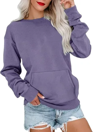 Crewneck Sweatshirts Women Fleece Oversized Hoodie Basic Trendy Hoodies Vintage Comfy Preppy Sweatshirt with Pockets