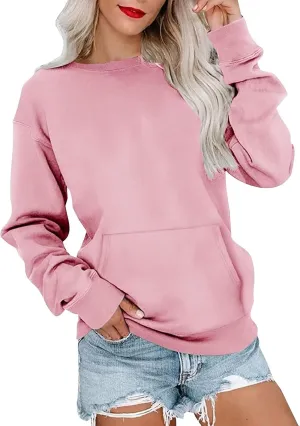 Crewneck Sweatshirts Women Fleece Oversized Hoodie Basic Trendy Hoodies Vintage Comfy Preppy Sweatshirt with Pockets