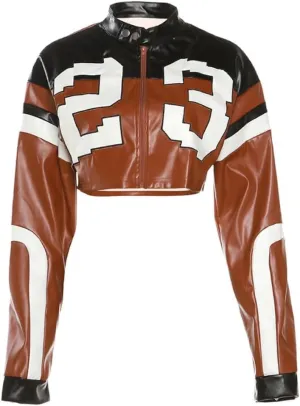 Crop Tops for Women - Faux Leather Jacket Women Long Sleeve Zipper Closure Moto Biker Top