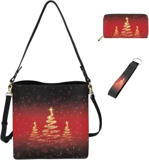 Crossbody Bags for Women Large Size with Wallet Bucket Bag and Keychain 3 Piece Trendy Shoulder Bag