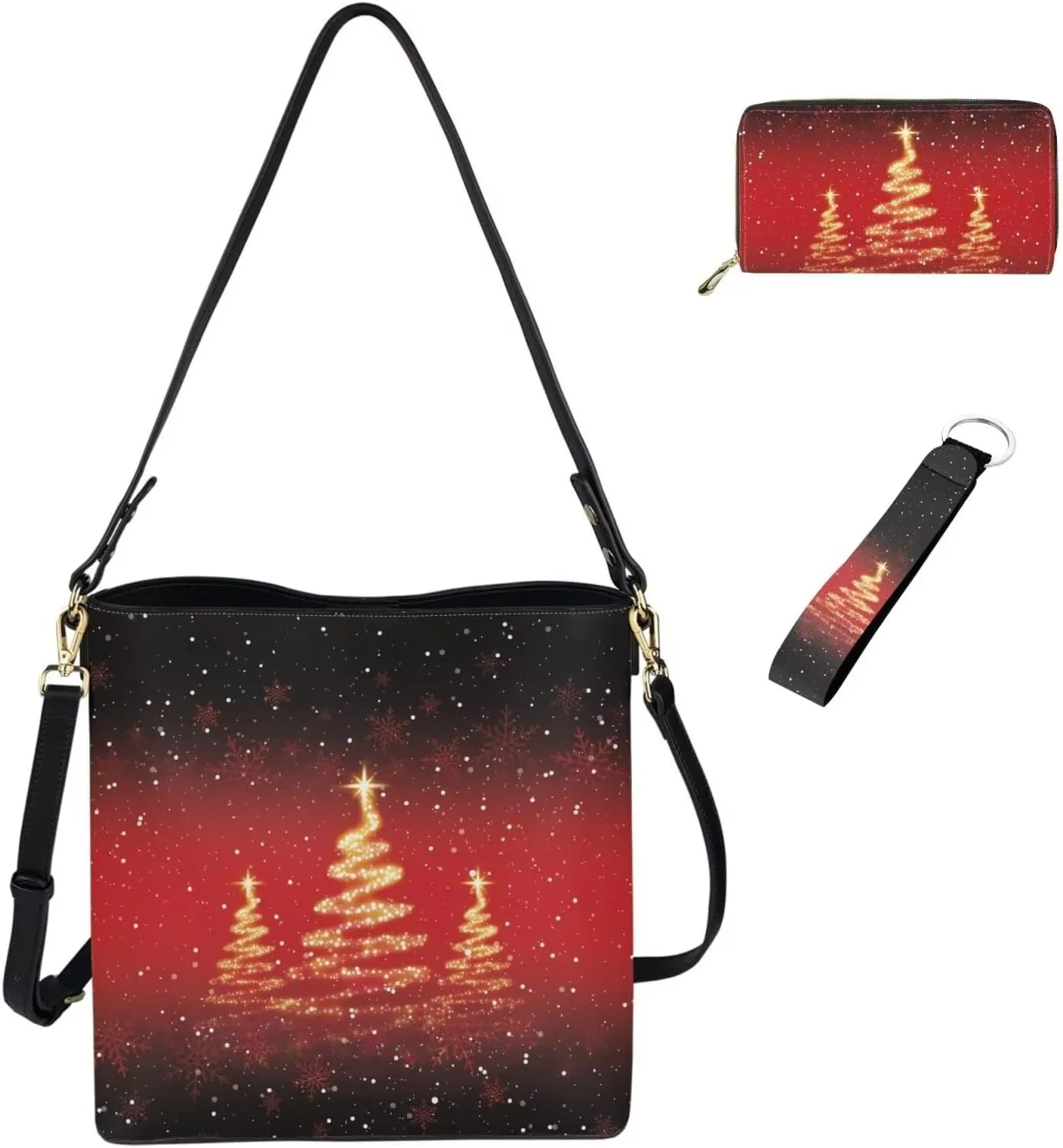 Crossbody Bags for Women Large Size with Wallet Bucket Bag and Keychain 3 Piece Trendy Shoulder Bag