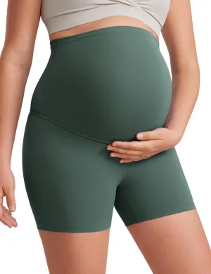 CRZ YOGA Womens Butterluxe Maternity Biker Shorts Over The Belly 4" - Pregnancy Yoga Workout Activewear