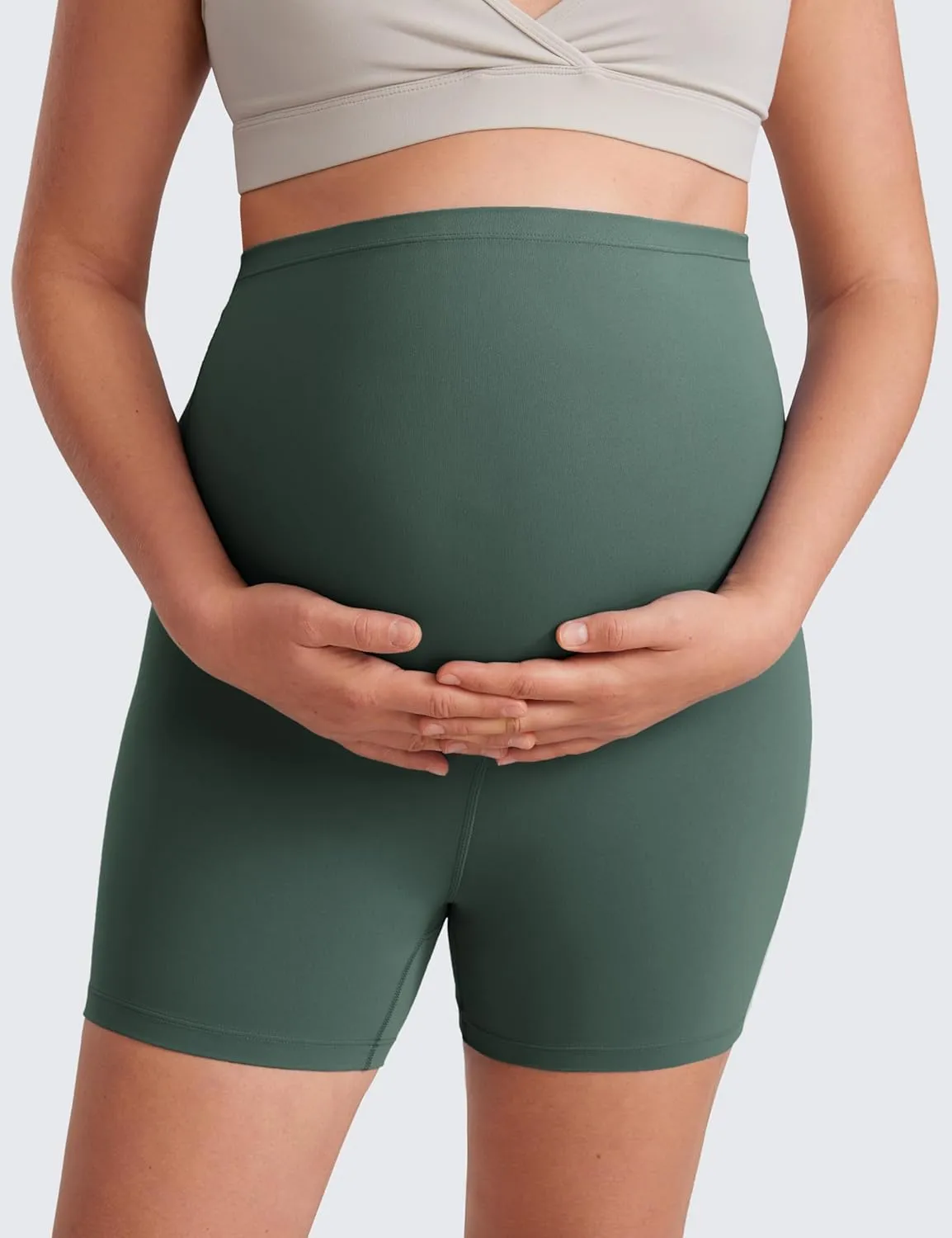CRZ YOGA Womens Butterluxe Maternity Biker Shorts Over The Belly 4" - Pregnancy Yoga Workout Activewear