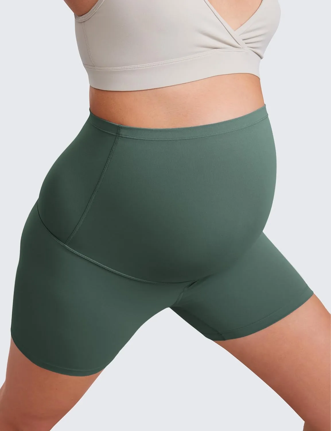 CRZ YOGA Womens Butterluxe Maternity Biker Shorts Over The Belly 4" - Pregnancy Yoga Workout Activewear
