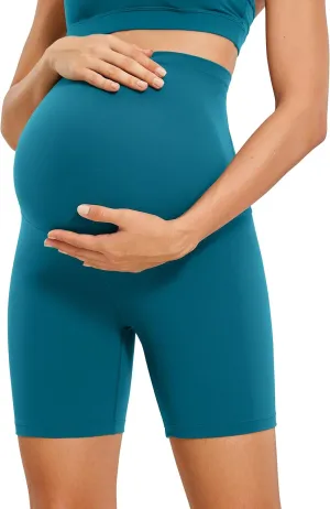 CRZ YOGA Womens Butterluxe Maternity Biker Shorts Over The Belly 6" - Pregnancy Yoga Workout Activewear