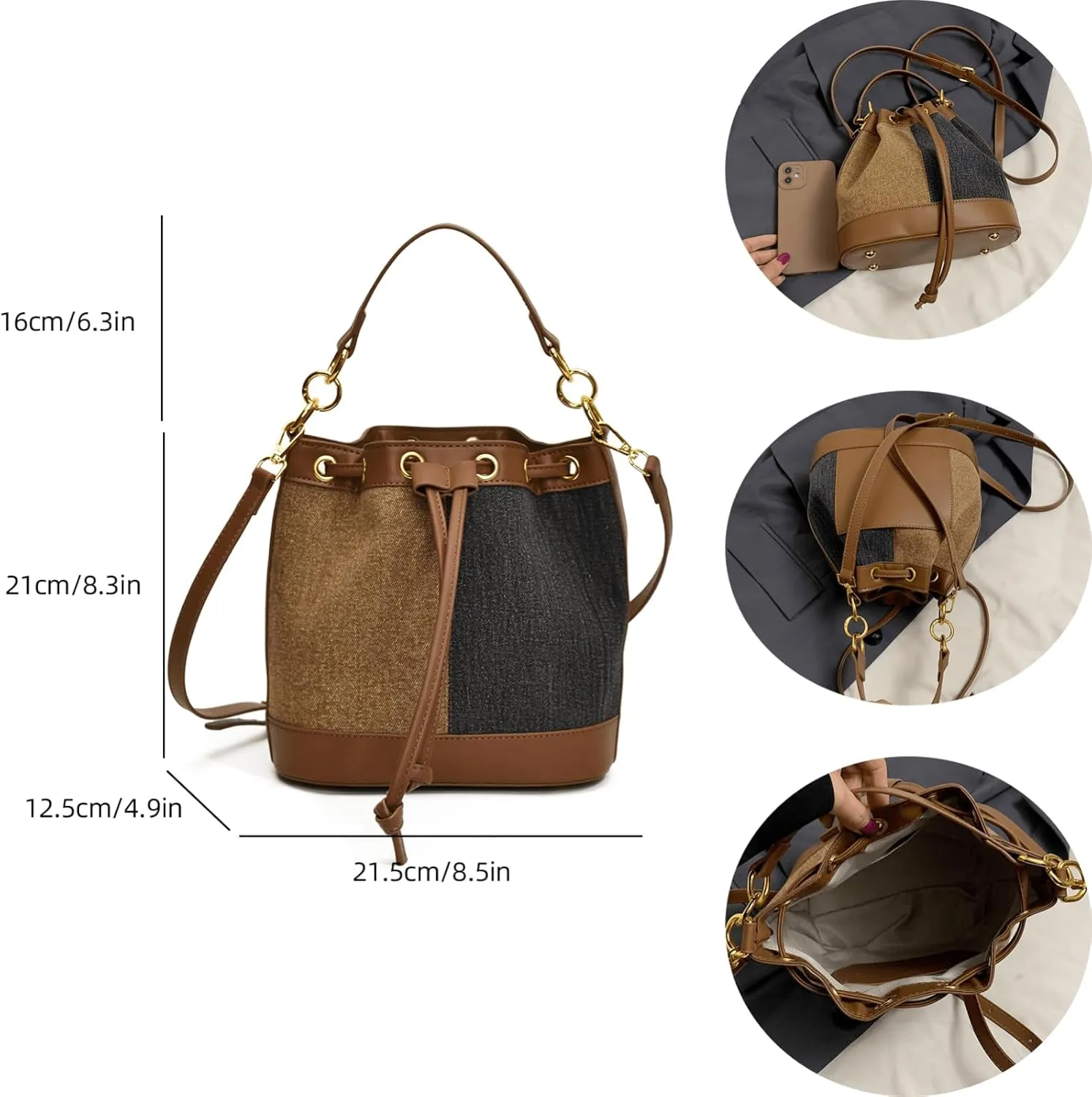 Denim Bucket Bag for Women Handbag Trendy Jean Purse Drawstring Crossbody Shoulder Bag