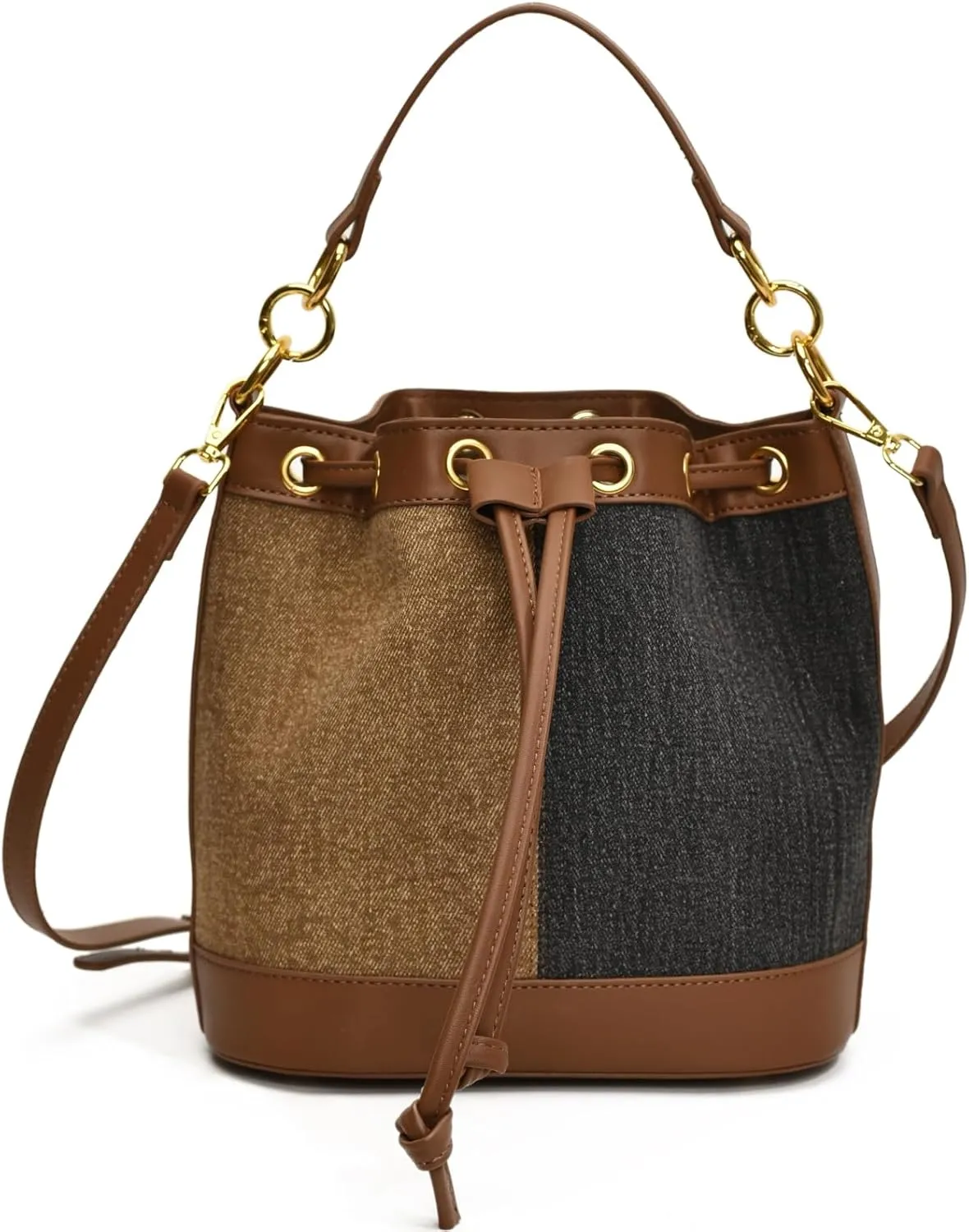 Denim Bucket Bag for Women Handbag Trendy Jean Purse Drawstring Crossbody Shoulder Bag