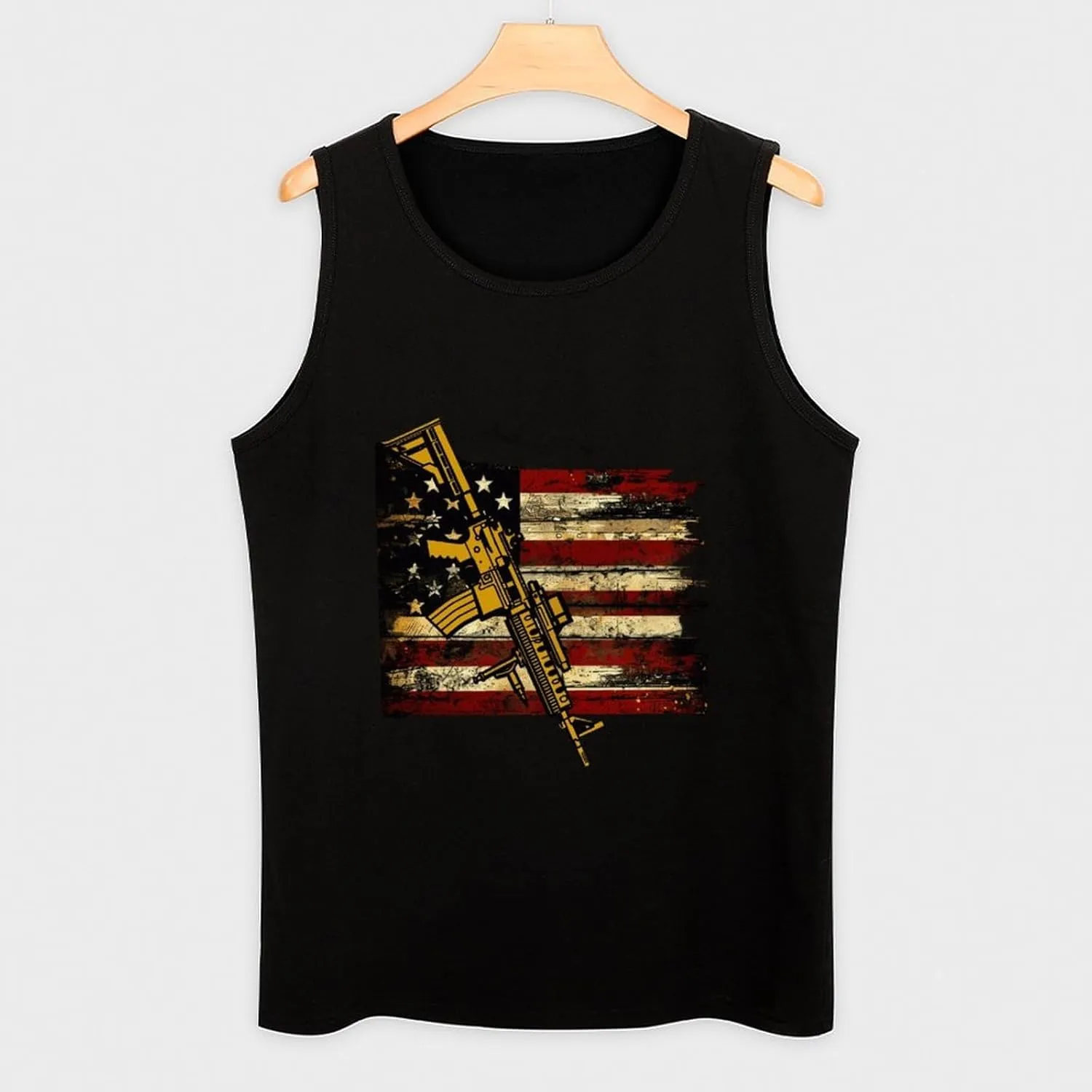 Distressed U.S Flag Gun-s Mens Tank Top Cotton Undershirt Crewneck Sleeveless Shirt for Summer