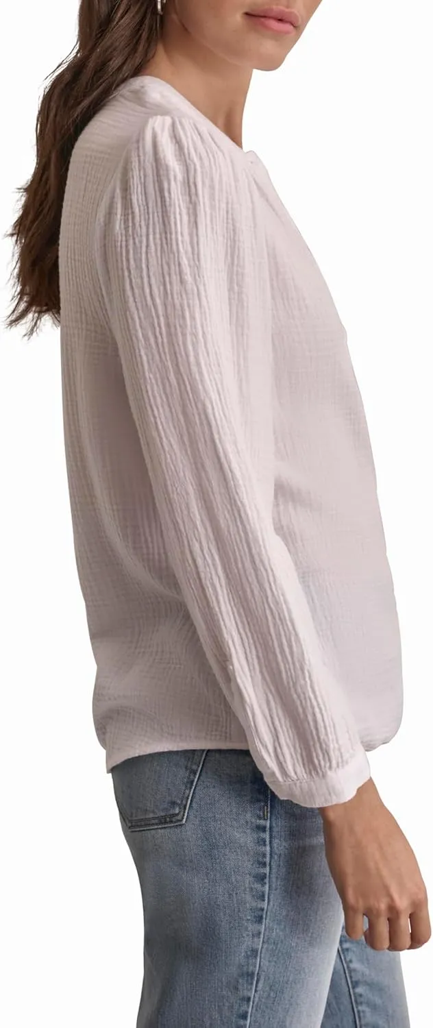 DKNY Women's Comfy Crew Neck Button Casual