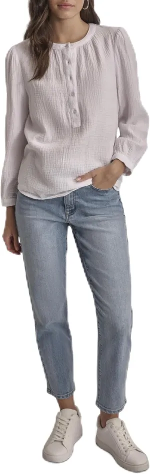 DKNY Women's Comfy Crew Neck Button Casual