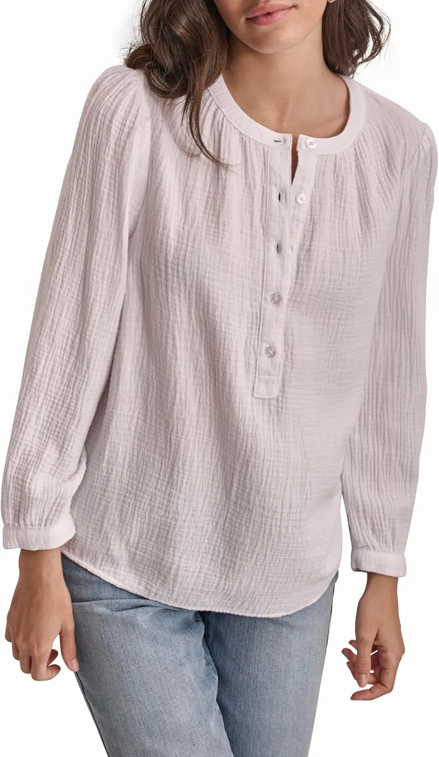 DKNY Women's Comfy Crew Neck Button Casual