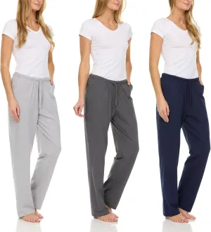 Essential Elements 3 Pack: Womens Cotton Jersey Pants - 100% Cotton Lounge Athletic Casual Sleep Casual Pajama PJ Pants
