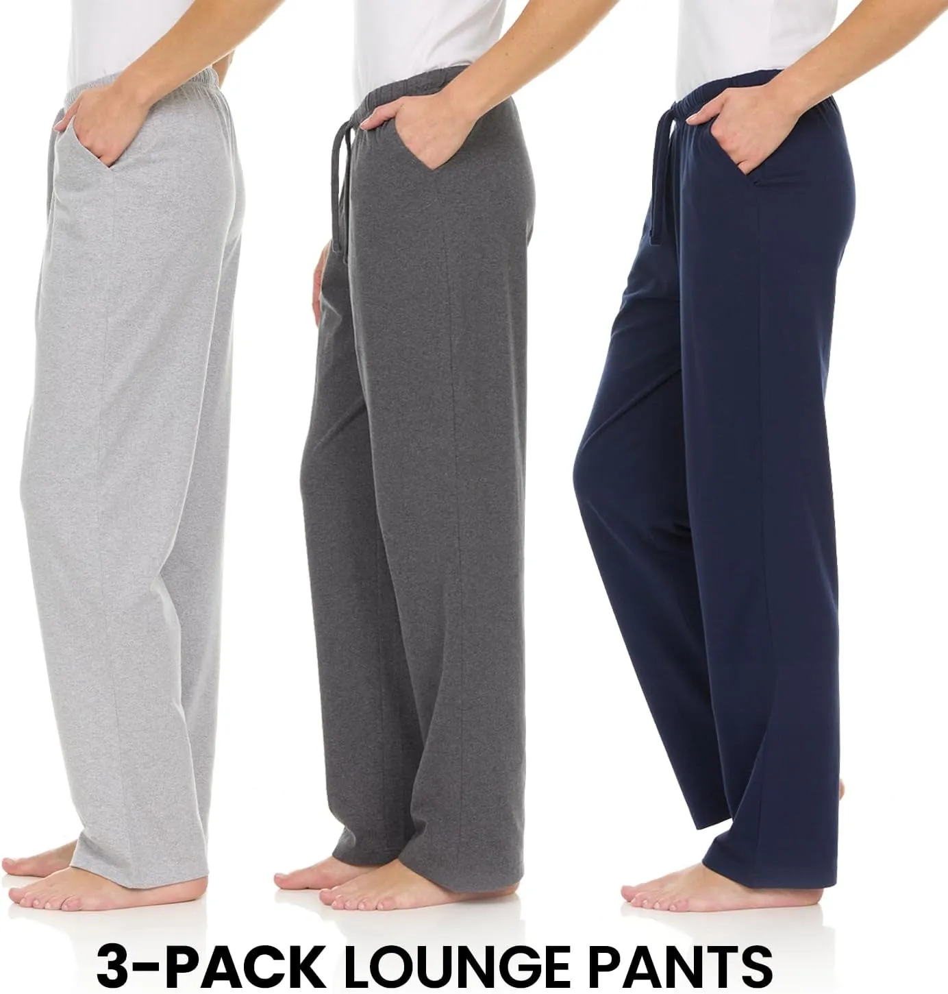 Essential Elements 3 Pack: Womens Cotton Jersey Pants - 100% Cotton Lounge Athletic Casual Sleep Casual Pajama PJ Pants