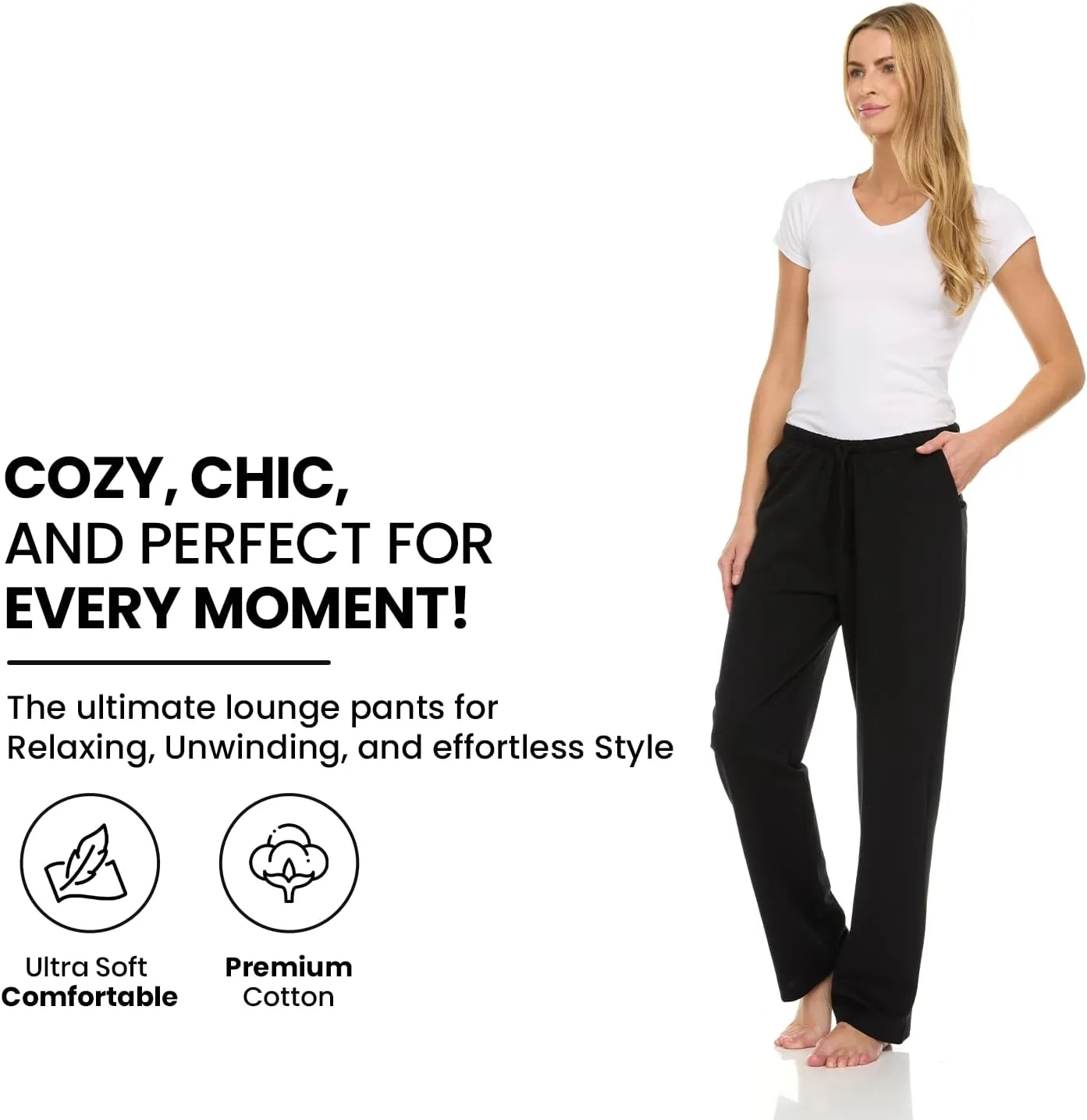 Essential Elements 3 Pack: Womens Cotton Jersey Pants - 100% Cotton Lounge Athletic Casual Sleep Casual Pajama PJ Pants