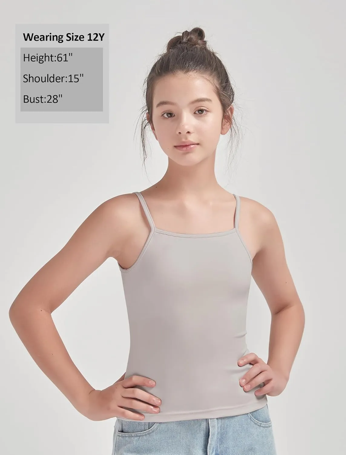 EXARUS 5/7 Pack Girls Padded/Unpadded Tank Tops Cropped/Full Length Stretchy Sleeveless Spaghetti Straps Cami Top