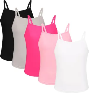 EXARUS 5/7 Pack Girls Padded/Unpadded Tank Tops Cropped/Full Length Stretchy Sleeveless Spaghetti Straps Cami Top