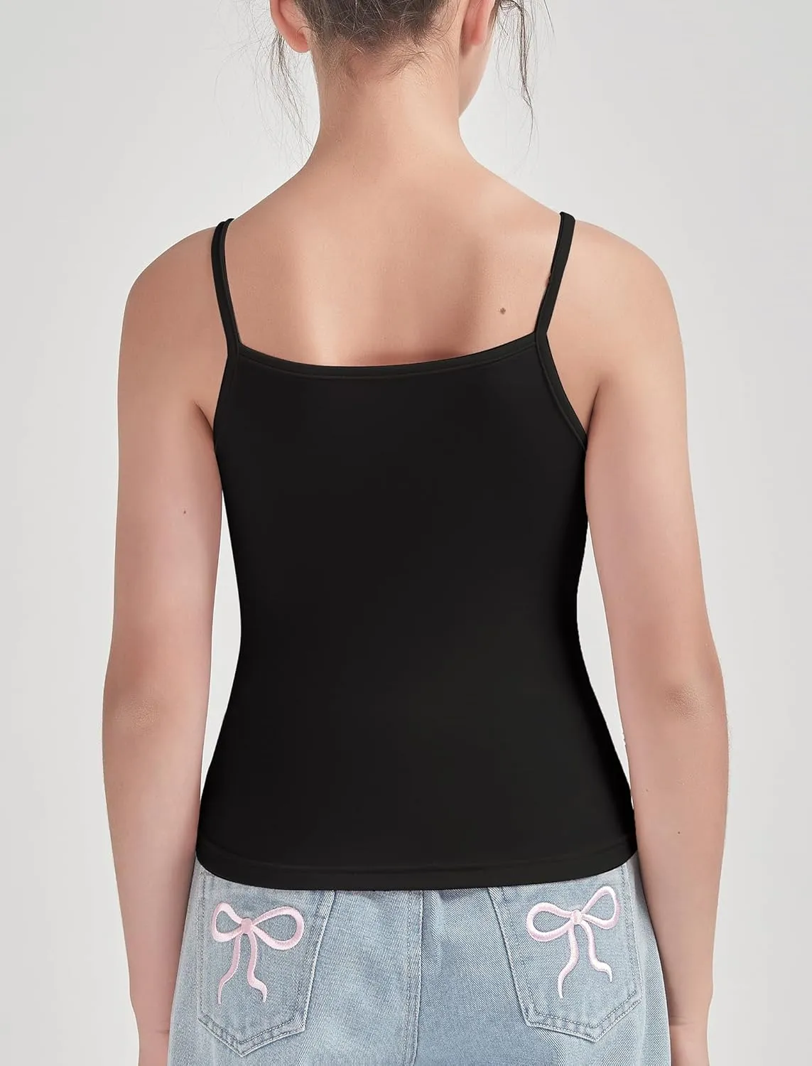 EXARUS 5/7 Pack Girls Padded/Unpadded Tank Tops Cropped/Full Length Stretchy Sleeveless Spaghetti Straps Cami Top
