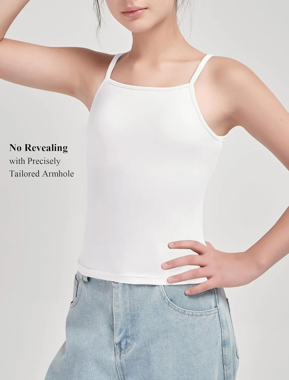 EXARUS 5/7 Pack Girls Padded/Unpadded Tank Tops Cropped/Full Length Stretchy Sleeveless Spaghetti Straps Cami Top
