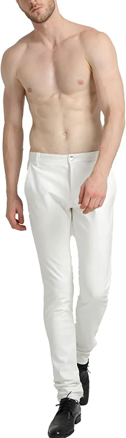 Faleave Men's Faux Leather Pants Skinny Stretch Black Red Slim Fit Suit Pants