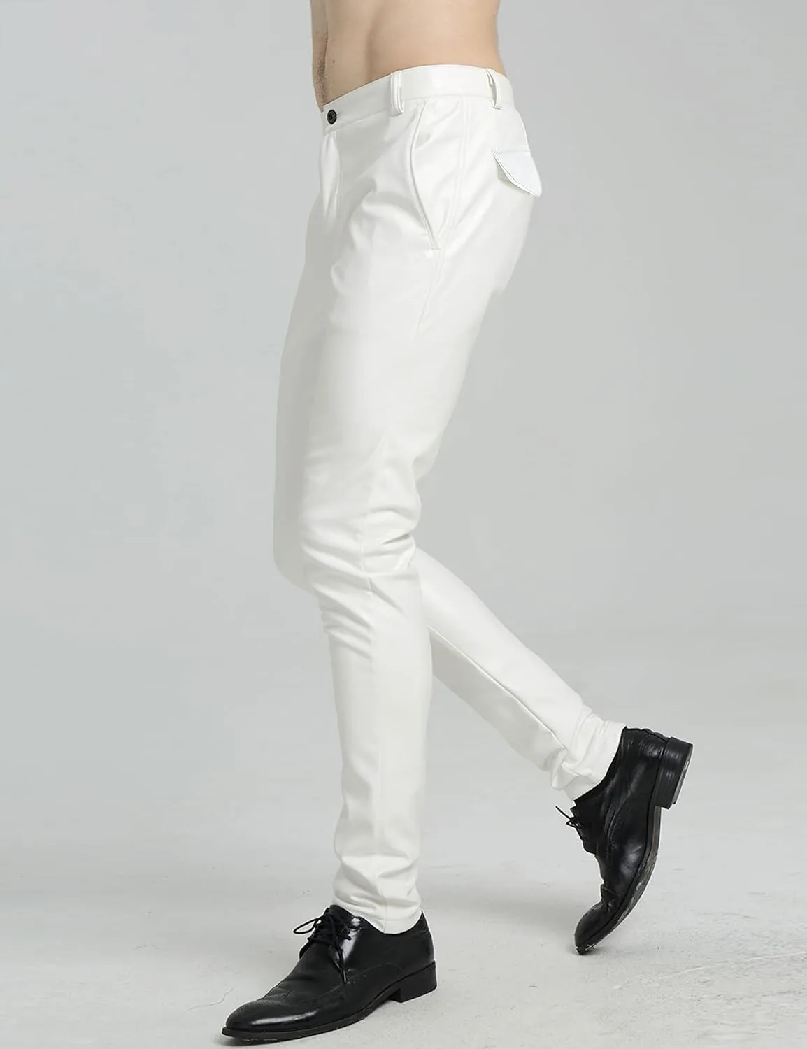 Faleave Men's Faux Leather Pants Skinny Stretch Black Red Slim Fit Suit Pants