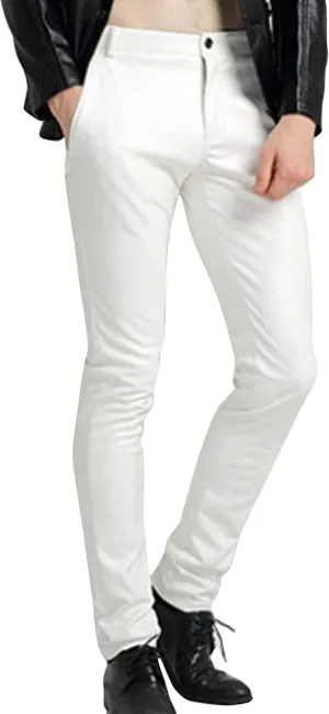 Faleave Men's Faux Leather Pants Skinny Stretch Black Red Slim Fit Suit Pants