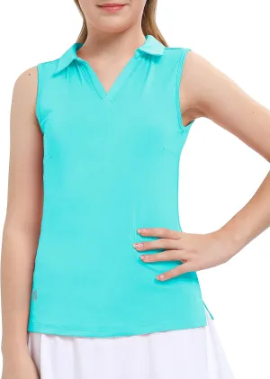 FitsT4 Sports Girl's Sleeveless Polo Shirts UPF 50  Lightweight Quick Dry Tank Tops for Golf Tennis Equestrian Workouts