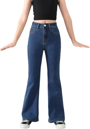 Floerns Girls Casual Denim Pants High Waist Flare Leg Jeans with Pocket