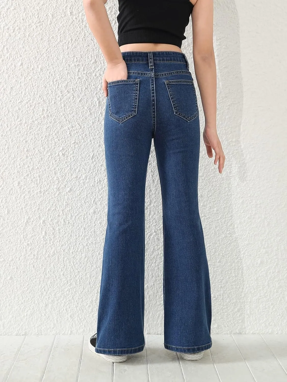 Floerns Girls Casual Denim Pants High Waist Flare Leg Jeans with Pocket