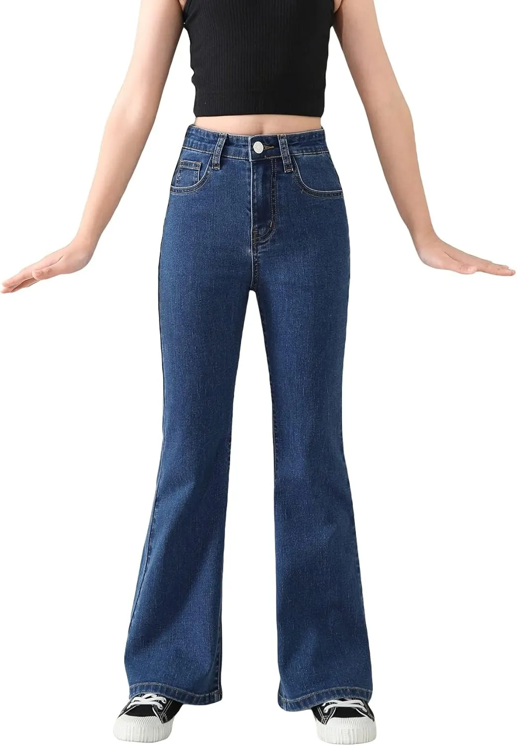 Floerns Girls Casual Denim Pants High Waist Flare Leg Jeans with Pocket