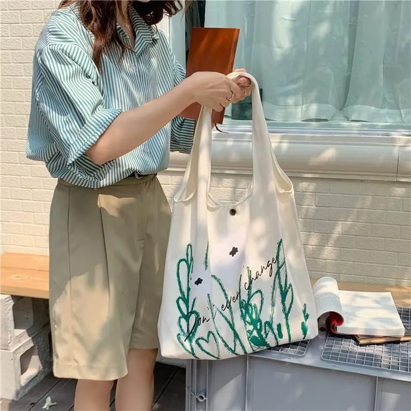 Floral Canvas Tote Bag Botanical Shopping Bag Aesthetic Flower Tote Bag Large Capacity Grocery Bag for Women