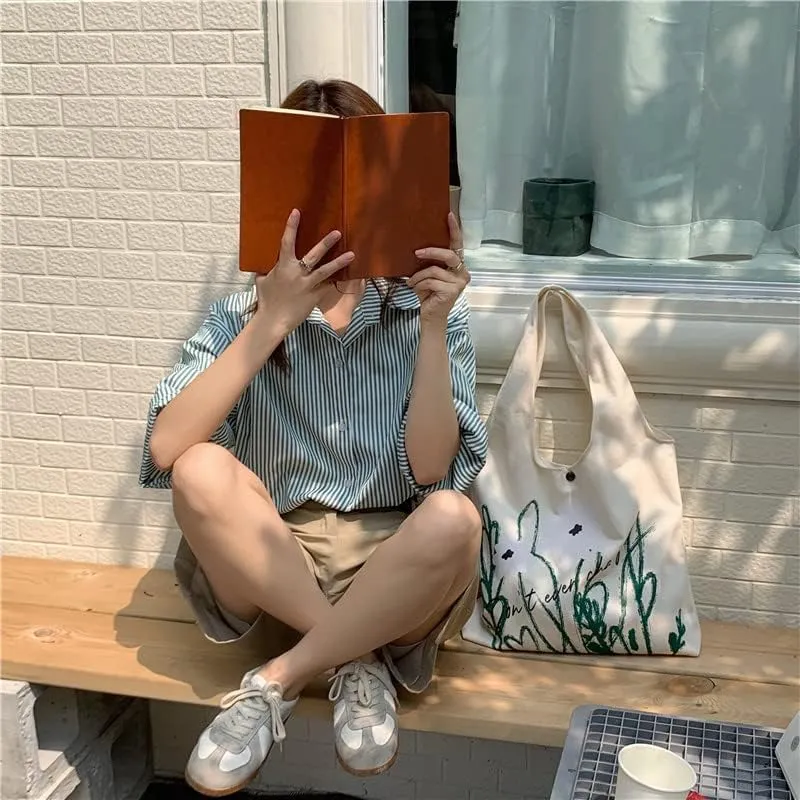 Floral Canvas Tote Bag Botanical Shopping Bag Aesthetic Flower Tote Bag Large Capacity Grocery Bag for Women