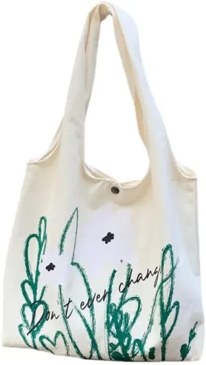 Floral Canvas Tote Bag Botanical Shopping Bag Aesthetic Flower Tote Bag Large Capacity Grocery Bag for Women