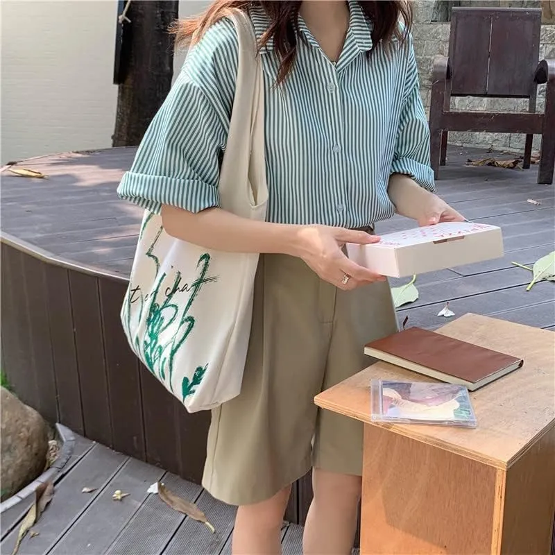 Floral Canvas Tote Bag Botanical Shopping Bag Aesthetic Flower Tote Bag Large Capacity Grocery Bag for Women
