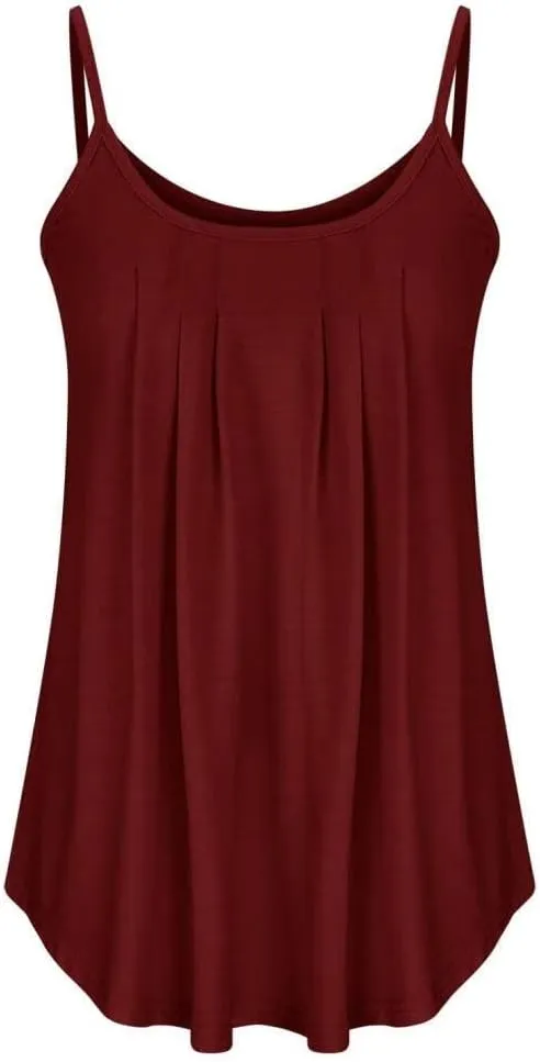 FMCHICO Tank Top for Women Pleated Spaghetti Strap Camisole Loose Fit Casual Sleeveless Flowy Basic Tops
