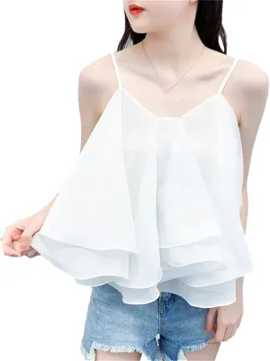 Fnfmrfmr Women Sexy Backless Ruffle Tierred Asymmetrical Camisole Solid Y2K Sleeveless Vest Tank Tops