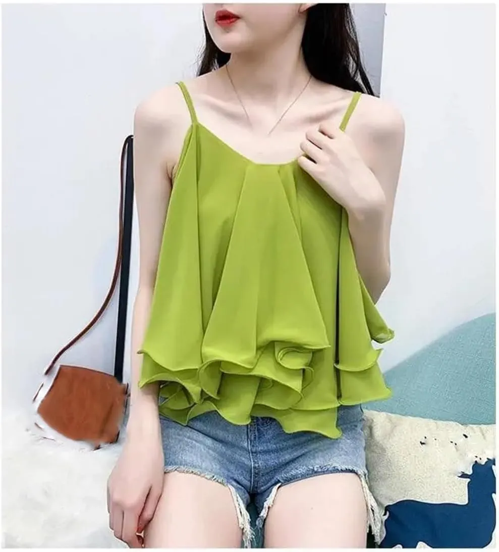Fnfmrfmr Women Sexy Backless Ruffle Tierred Asymmetrical Camisole Solid Y2K Sleeveless Vest Tank Tops
