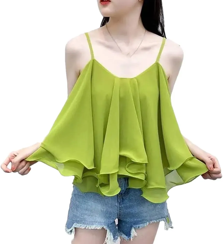 Fnfmrfmr Women Sexy Backless Ruffle Tierred Asymmetrical Camisole Solid Y2K Sleeveless Vest Tank Tops