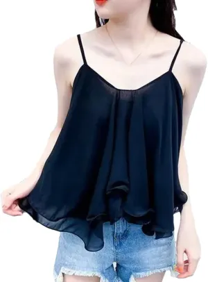 Fnfmrfmr Women Sexy Backless Ruffle Tierred Asymmetrical Camisole Solid Y2K Sleeveless Vest Tank Tops