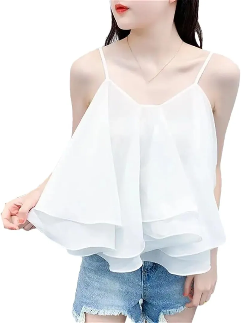 Fnfmrfmr Women Sexy Backless Ruffle Tierred Asymmetrical Camisole Solid Y2K Sleeveless Vest Tank Tops