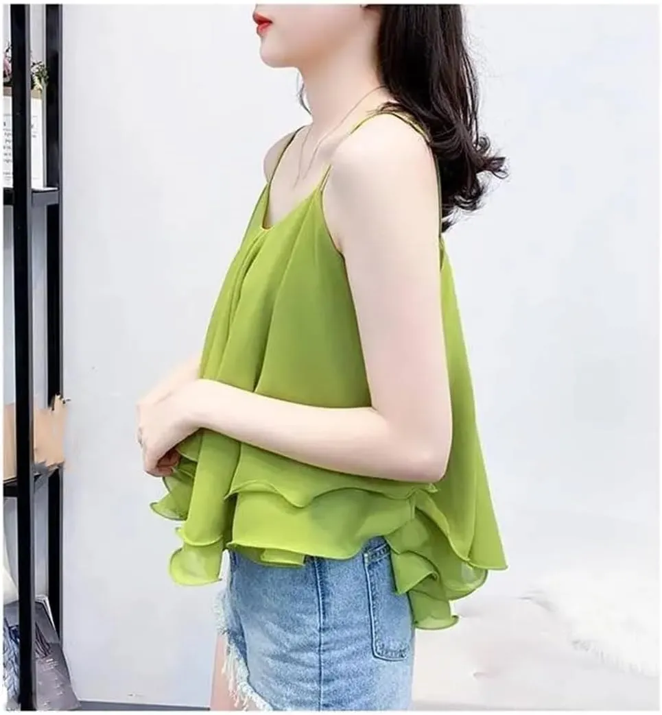 Fnfmrfmr Women Sexy Backless Ruffle Tierred Asymmetrical Camisole Solid Y2K Sleeveless Vest Tank Tops