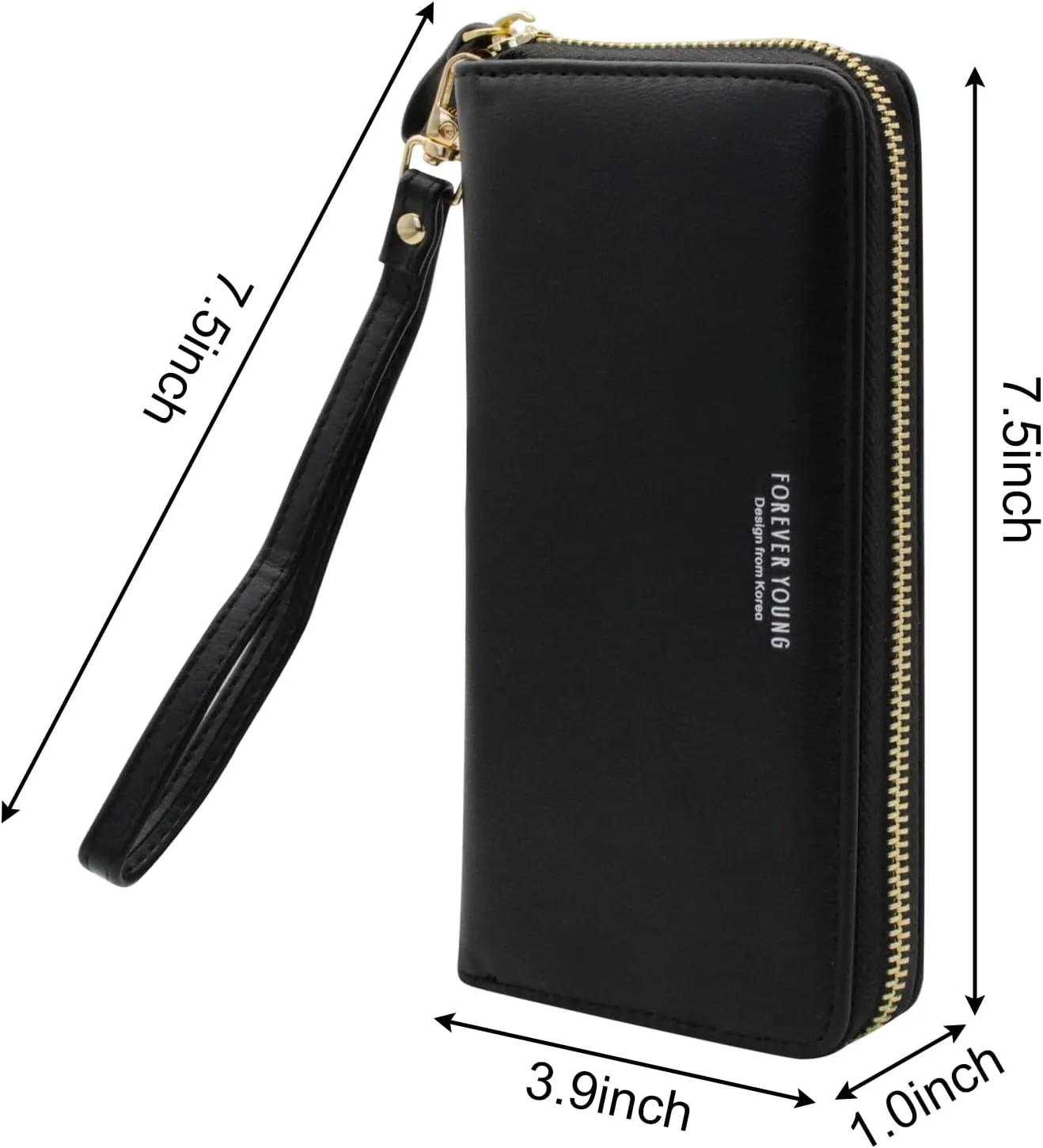 FuninCrea Womens Wallet, PU Leather Wristlet Wallet Purses for Women Long Keychain Wallet Card Holder Cute Womens Purses with Multiple Card Slots & Coin Pocket for Card Cash Phone (Black)