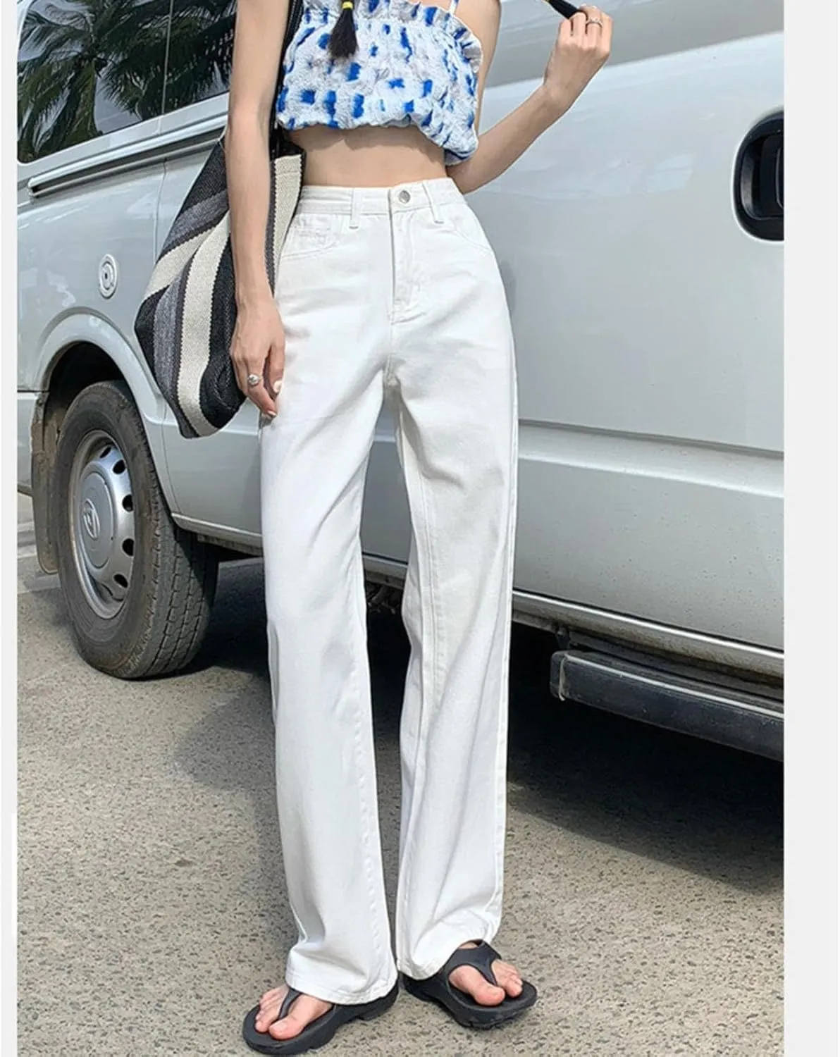FZVYD Women's High Waisted Jeans Boyfriend Baggy Straight Leg Casual Denim Pants Streetwear Plus Size Trousers with Pockets
