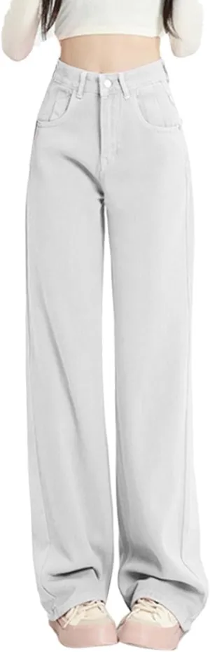 FZVYD Women's High Waisted Jeans Boyfriend Baggy Straight Leg Casual Denim Pants Streetwear Plus Size Trousers with Pockets