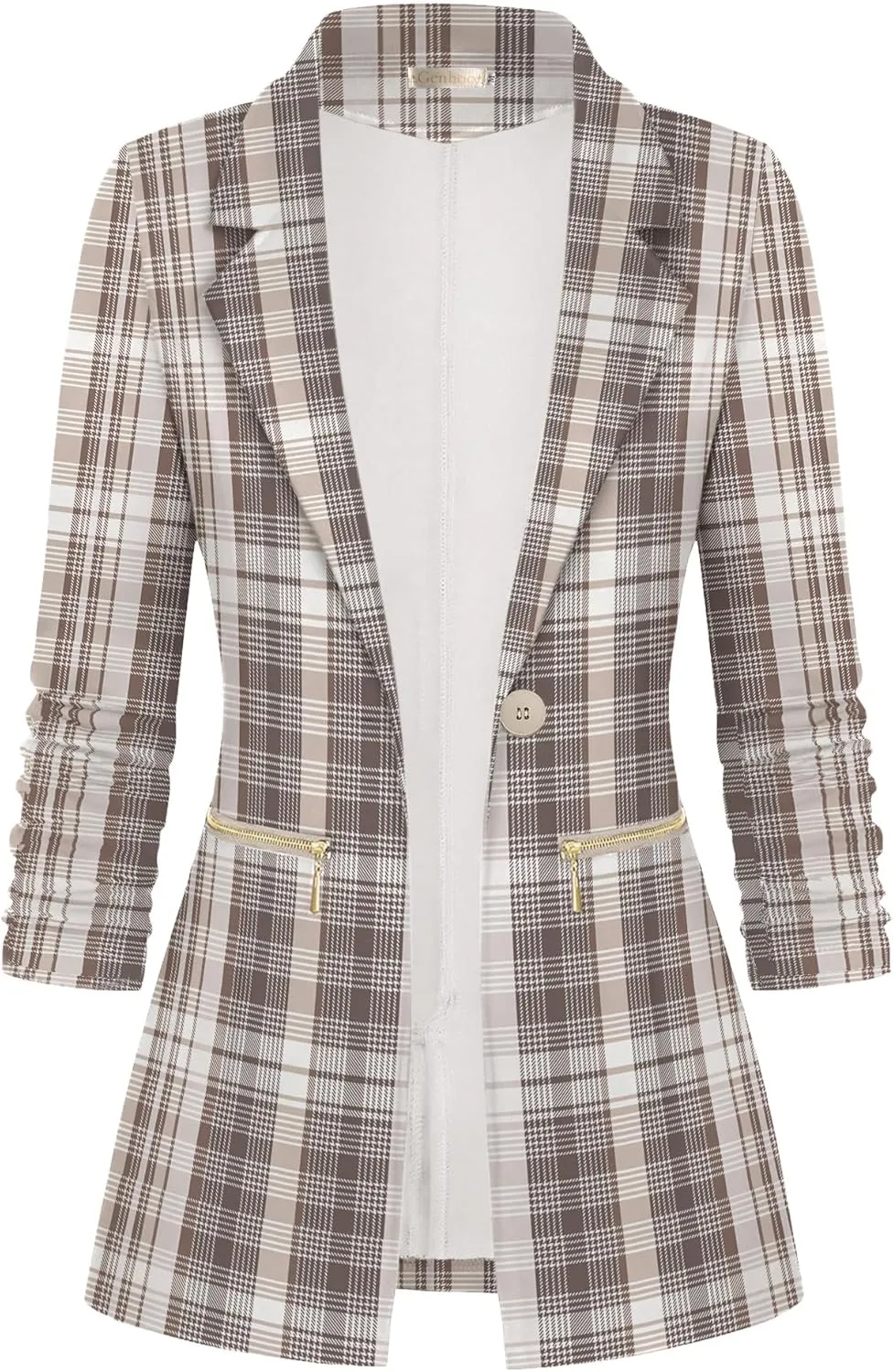 Genhoo Women's Long Sleeve Blazer Open Front Cardigan Jacket Work Office Blazer with Zipper Pockets S-3XL