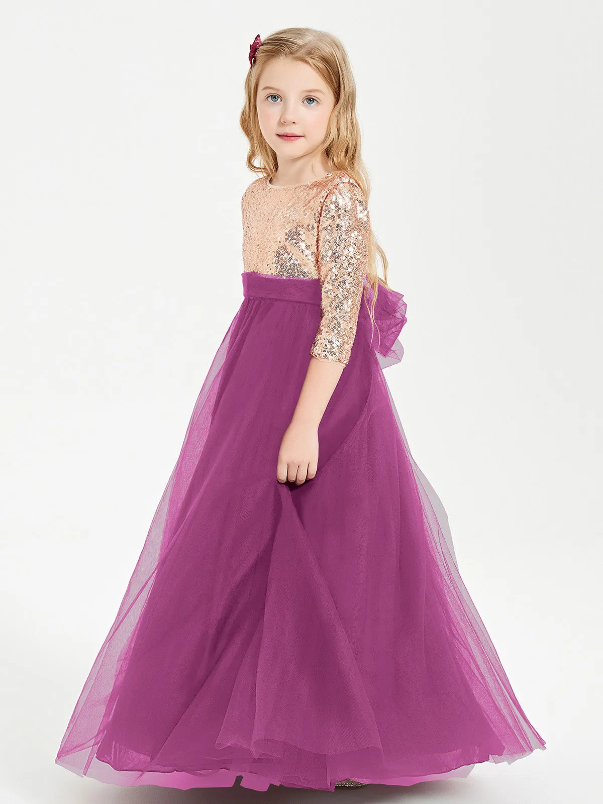 Glamorous Junior Bridesmaid Dresses Sequined Top Orchid